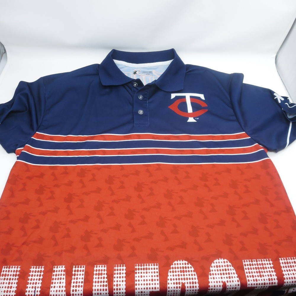 Minnesota Twins x Klew Large Polo Shirt City Graphics Stretch Blue Red Polyester